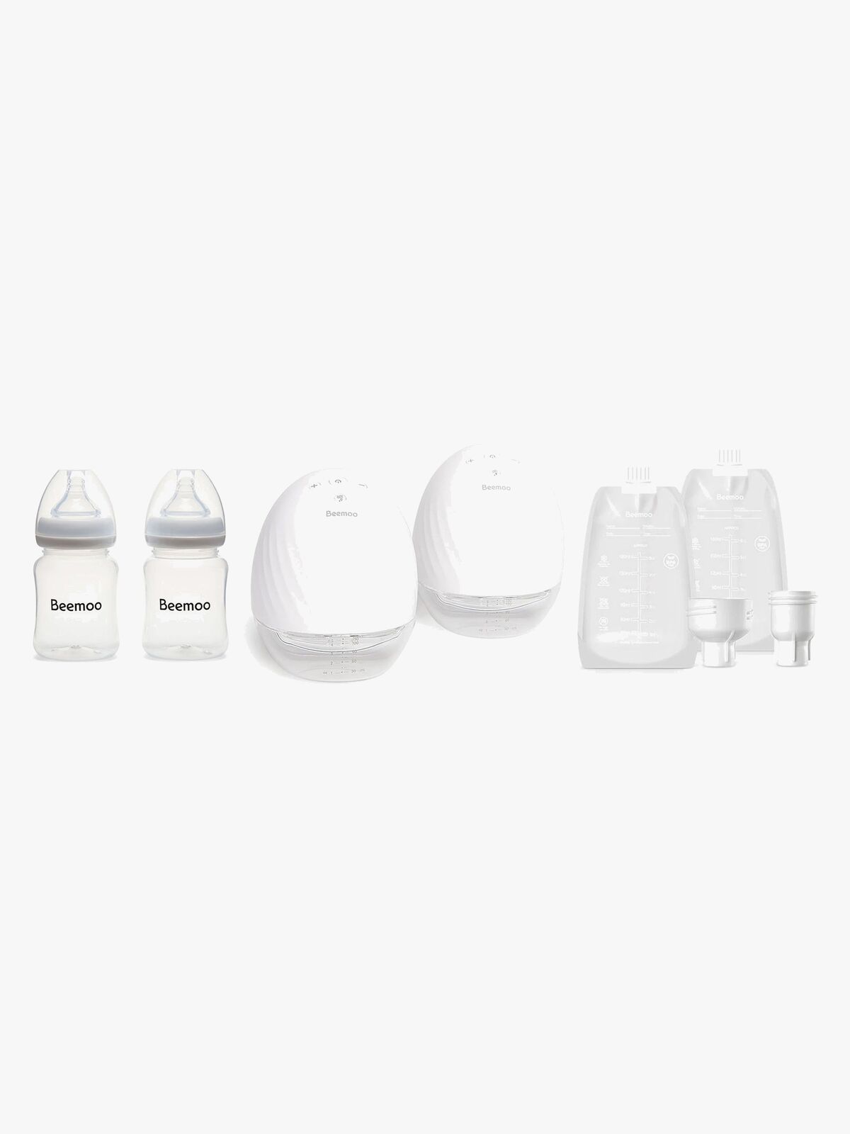 Beemoo CARE Wearable Elektrisk Brystpumpe Dobbel inkl. Brystmelkposer & Brystmelkflaske 180 ml 2-pack