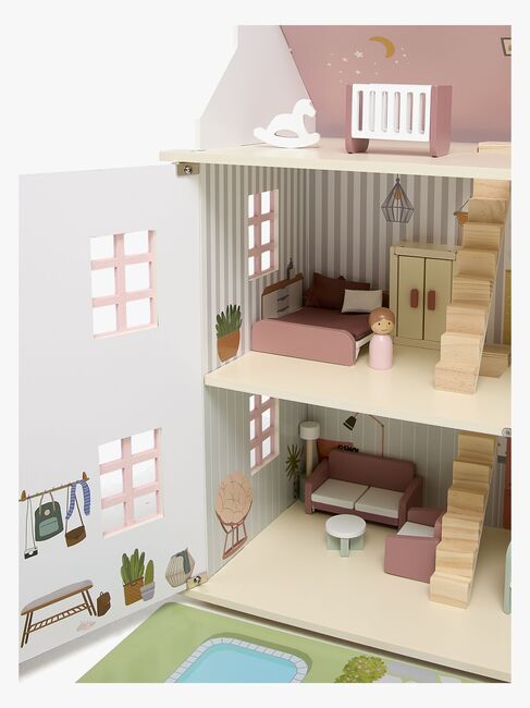 Alice & Fox Dukkehus med Møbel & 4 Dukker, Rosa