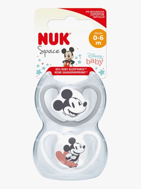 NUK Space Mikke Mus Smokk 2-Pakk Silikon Str 1, Grey/White
