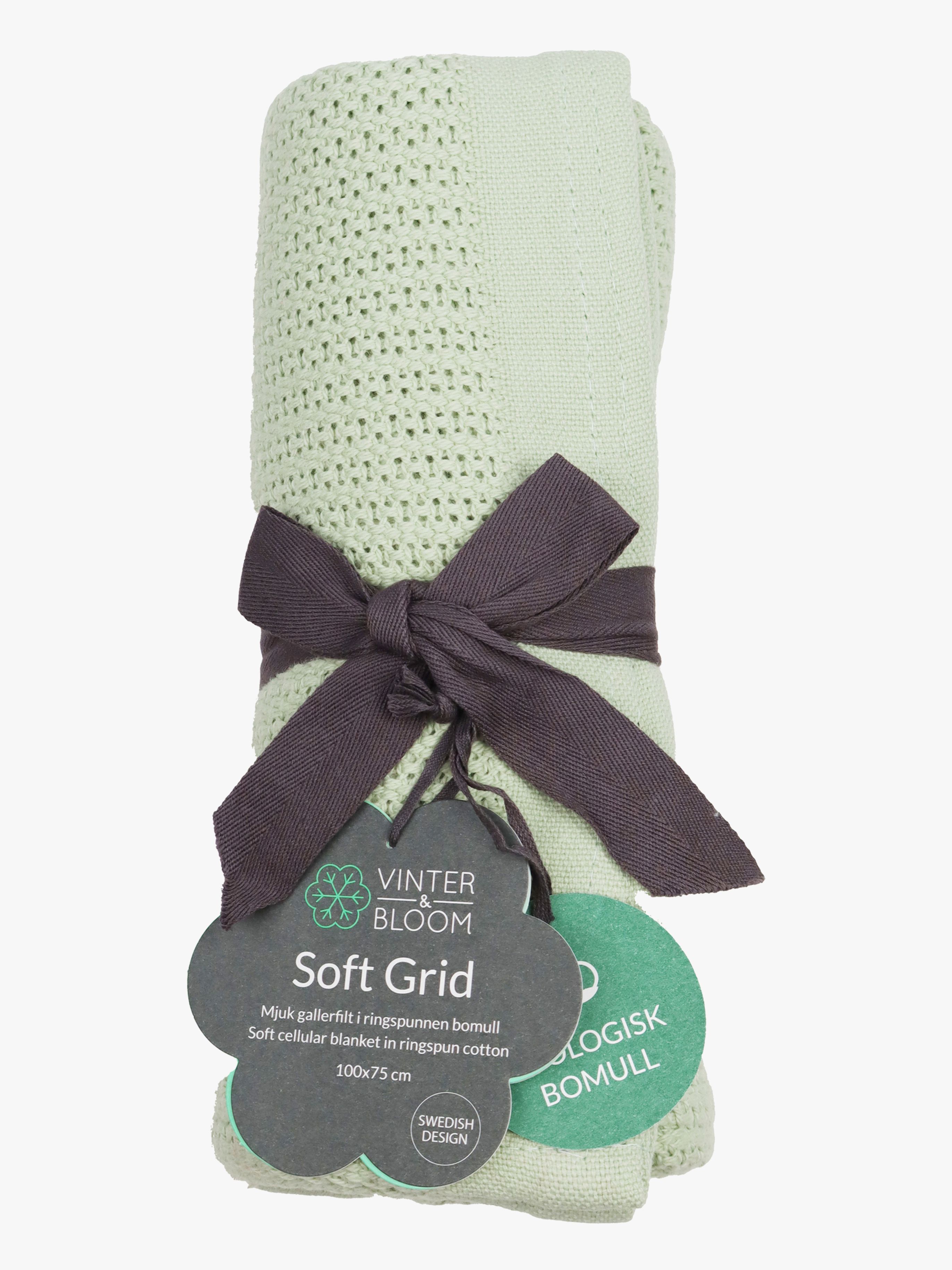 Vinter & Bloom Soft Grid EKO Helseteppe, Tender Green - Tekstiler - Bomull