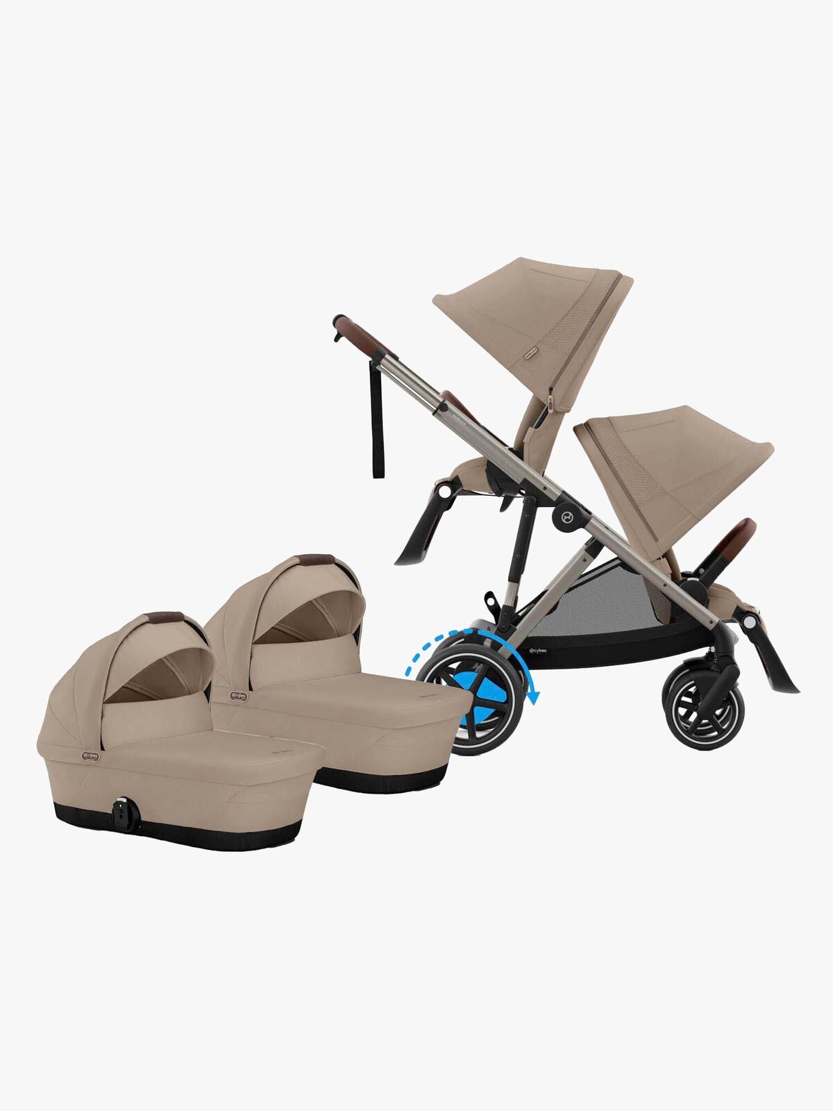 Cybex e-Gazelle S Tvillingvogn, Almond Beige/Taupe