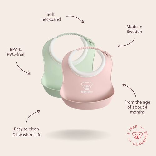 BabyBjörn Smekke Liten 2-pack, Powder Green/Powder Pink