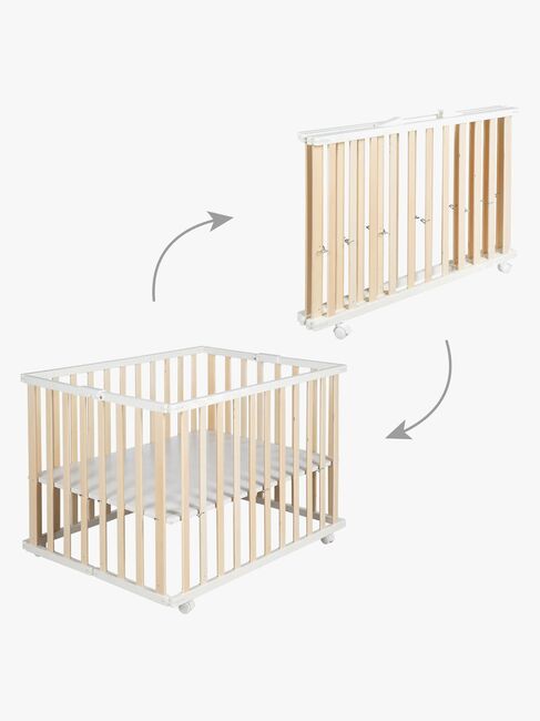 Roba Sammenleggbar Lekegrind med Hjul, Wood White
