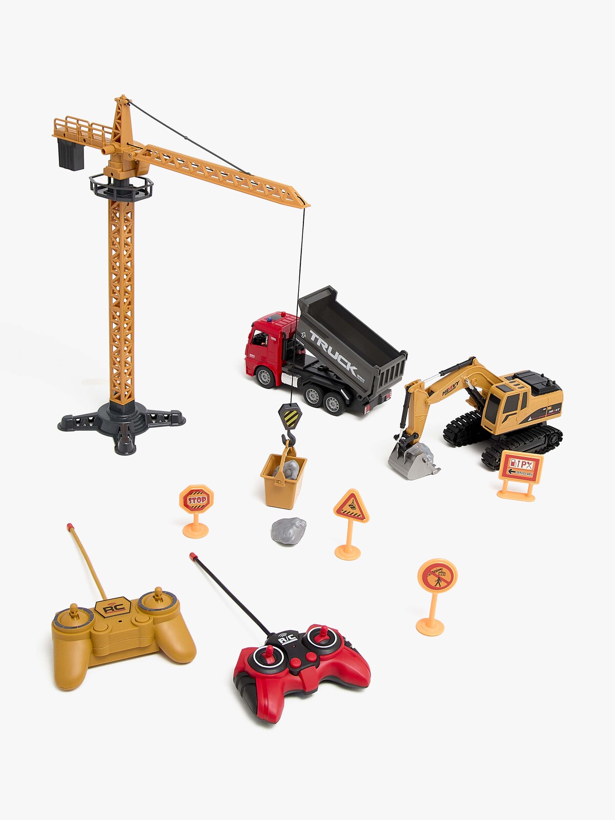 Alex's Garage Lekesett med Radiostyrt Gravemaskin, Lastebil og Manuell Løftekran 42 cm