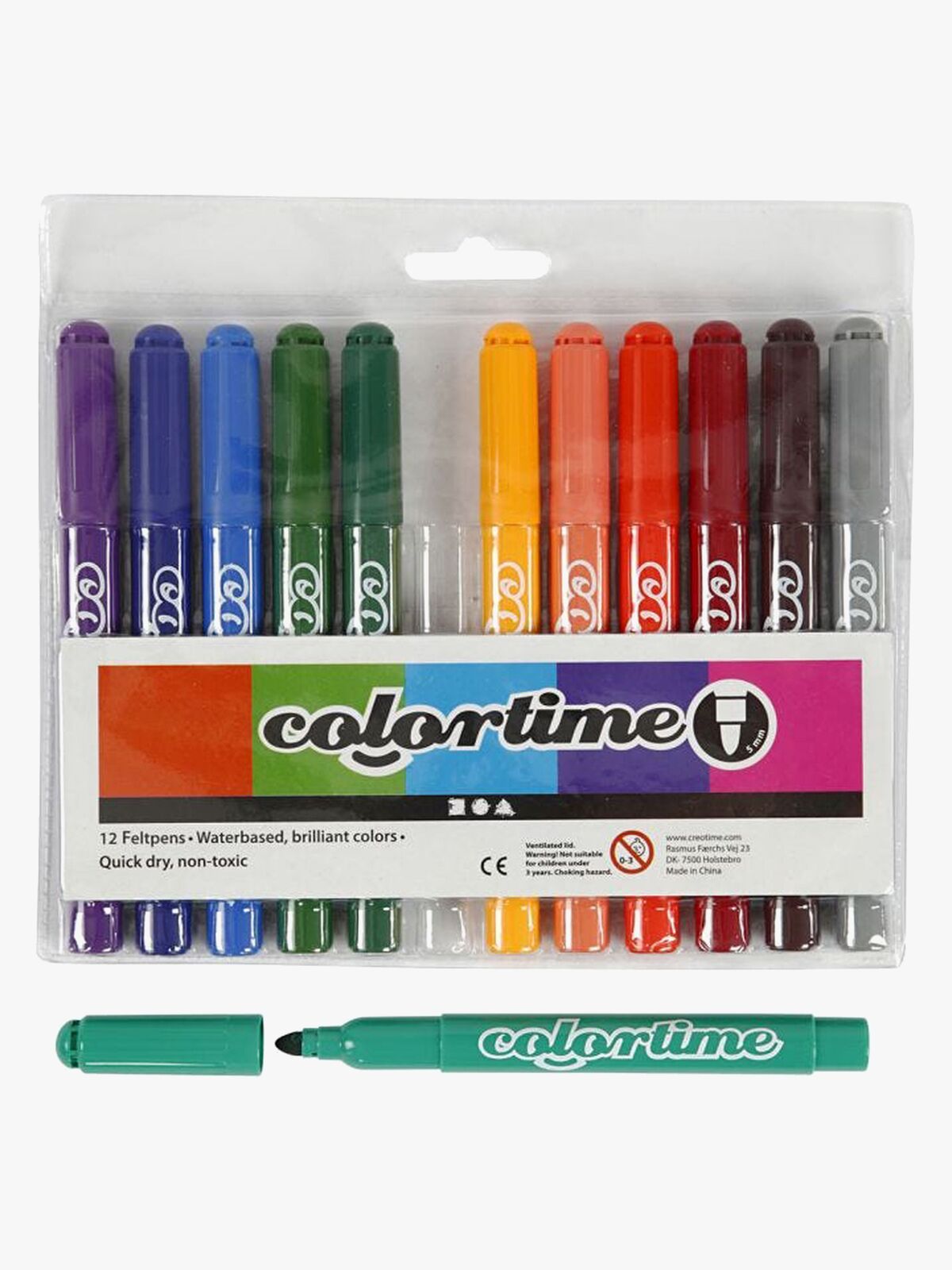 Colortime Tusj med 5 mm filtspiss, komplementærfarger, 12 stk.