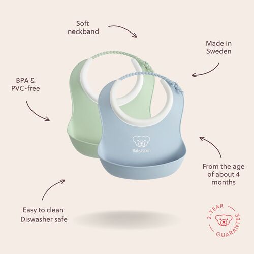 BabyBjörn Smekkesett 2-Pack, Lysegrønn/Lyseblå