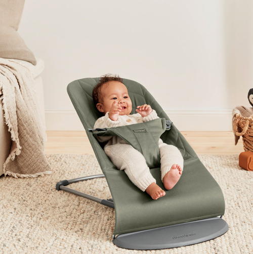 BabyBjörn Bliss Vippestol Vevet Bladmønstret Quilt, Mørkegrønn