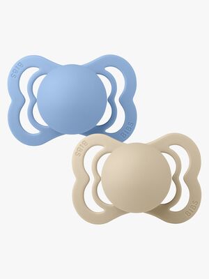 BIBS Supreme Smokk 2-Pakk Silikon Str. 1 Symmetrisk, Vanilla/Sky Blue