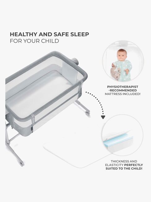 Kinderkraft Nestee Up 2 Bedside Crib, Full Light Grey