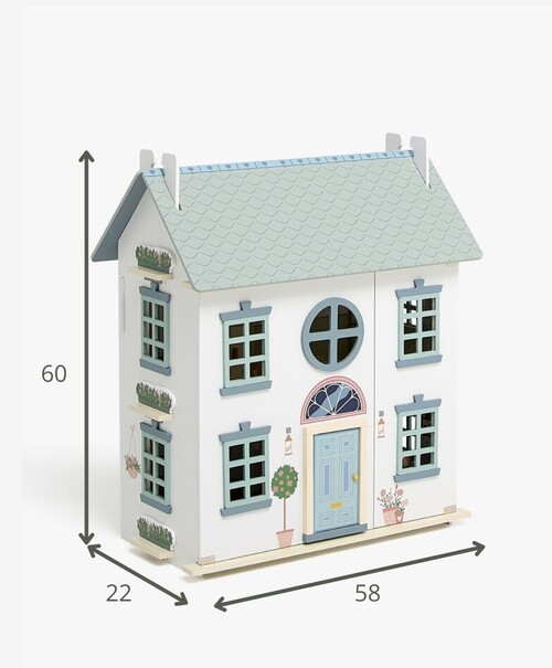 Alice & Fox Dukkehus med Møbler & 4 Dukker, Blå