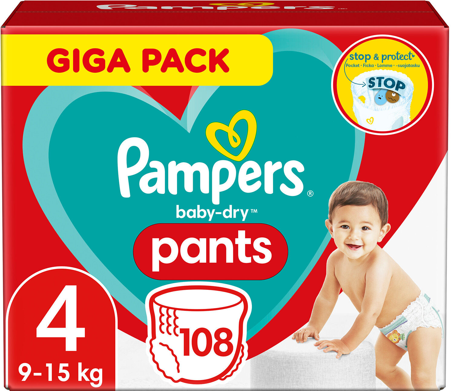 Pampers Baby-Dry Pants Bleie Str 4 9–15 kg 108-pakning