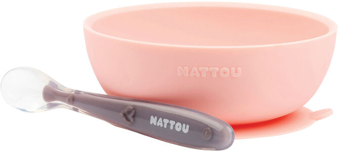 Nattou Soft Silicone Bolle & Skje, Rosa/Aubergine