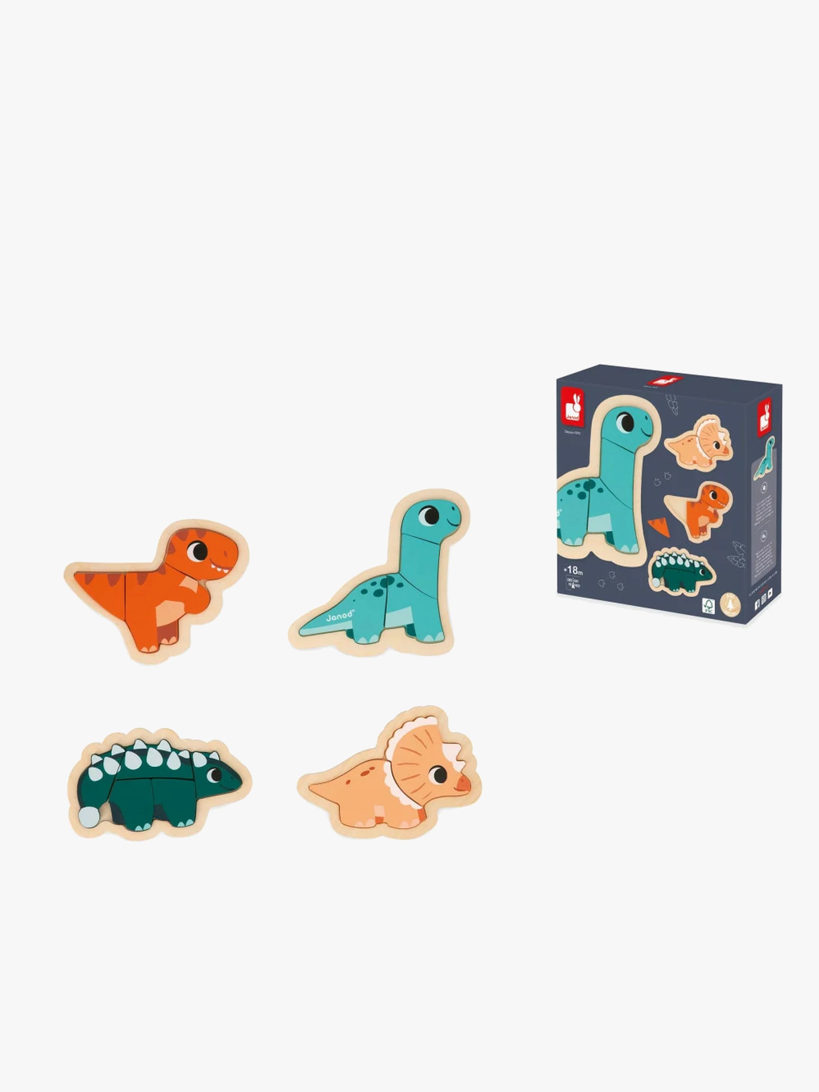 Janod 4 Progressiv Puslespill Dinosaurer 14 Brikker - Barnepuslespill - Plywood,Tre
