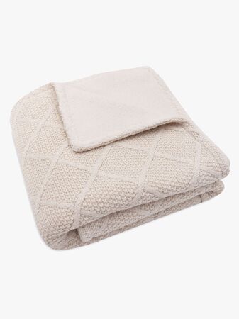 Jollein Strikket Teppe Rutemønster med Teddy-fleece, Oatmeal
