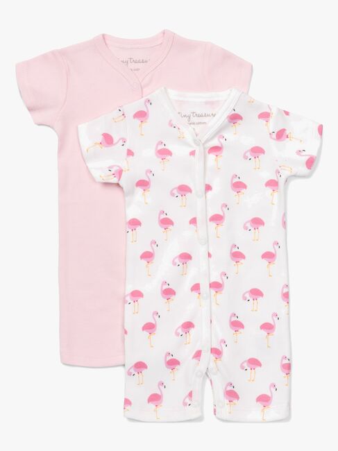 Tiny Treasure Summer Jumpsuit 2-Pack, White/Flamingo