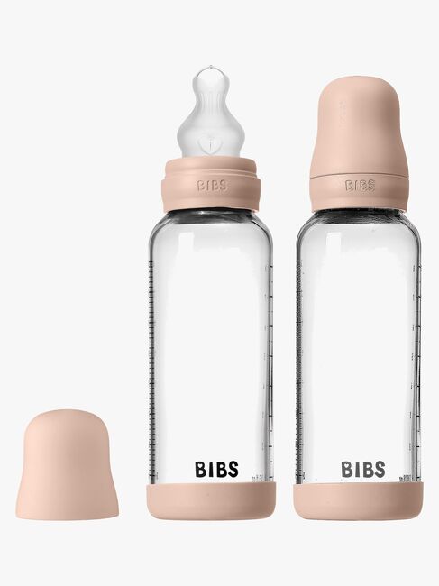 BIBS Medium Flow Glass Tåteflaske Silikon 2-Pakk 240 ml, Blush