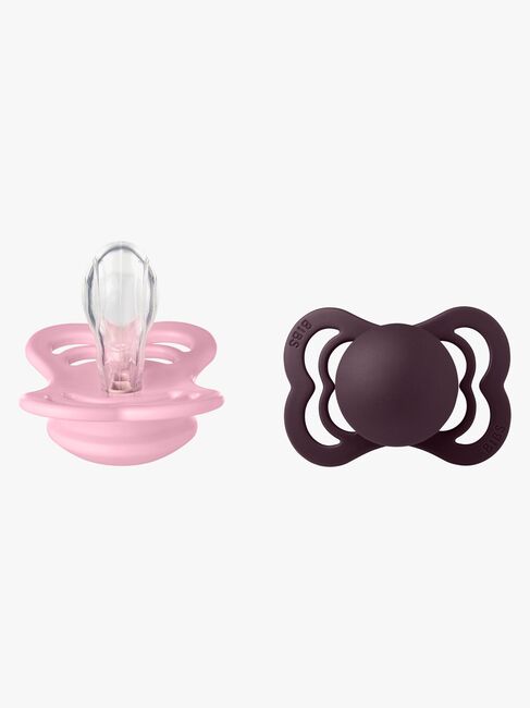 BIBS Supreme Smokk 2-Pakk Silikon Str. 1 Symmetrisk, Baby Pink/Plum