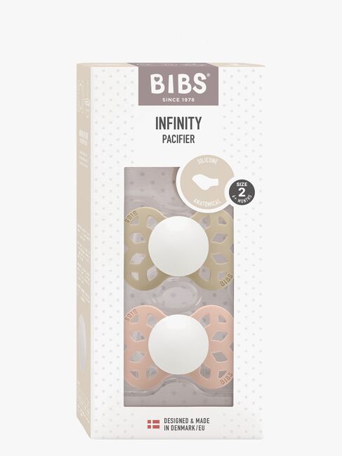 BIBS Infinity Smokker 2-Pack Silikon Str 2 Anatomisk, Vanilla GLOW/Blush GLOW