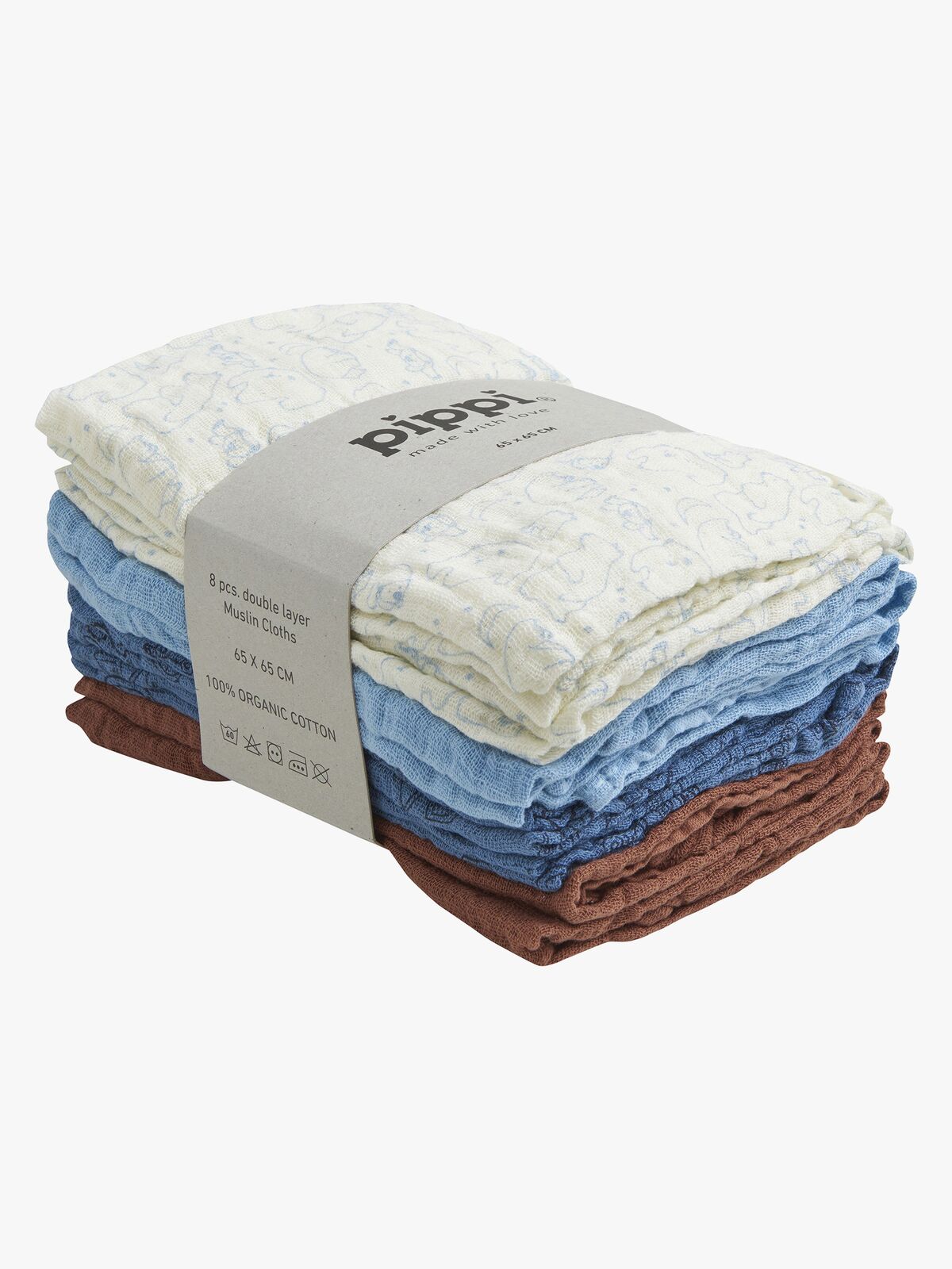 Pippi Musselinteppe 8-pack, Air Blue