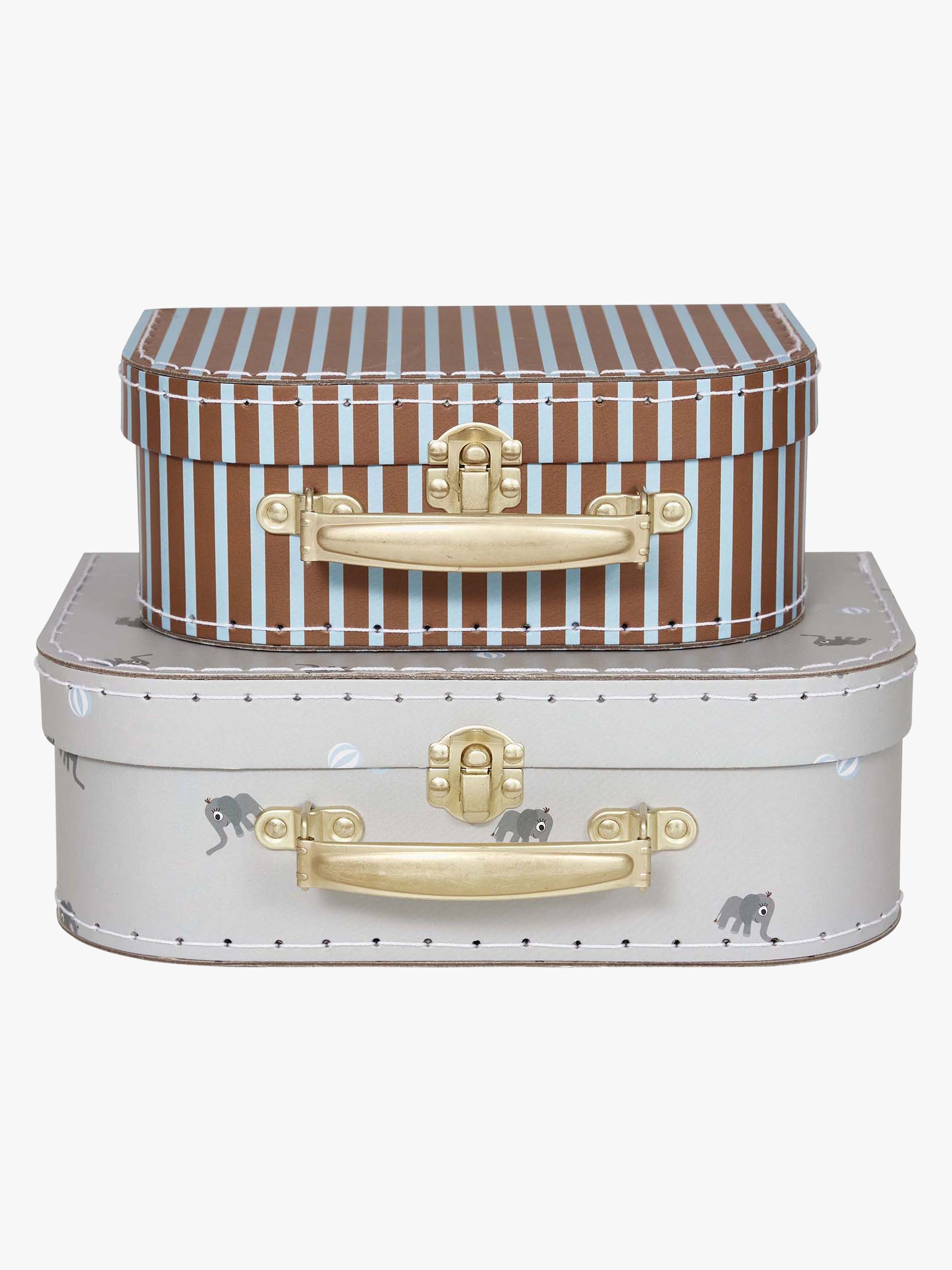 OYOY Mini Suitcase Elephant & Stripe Oppbevaringsveske, Pale Blue - Pappkofferter