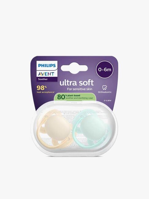 Philips Avent Ultra Soft-smokk 0-6 m, 2-pakning, lysegul/lysegrønn