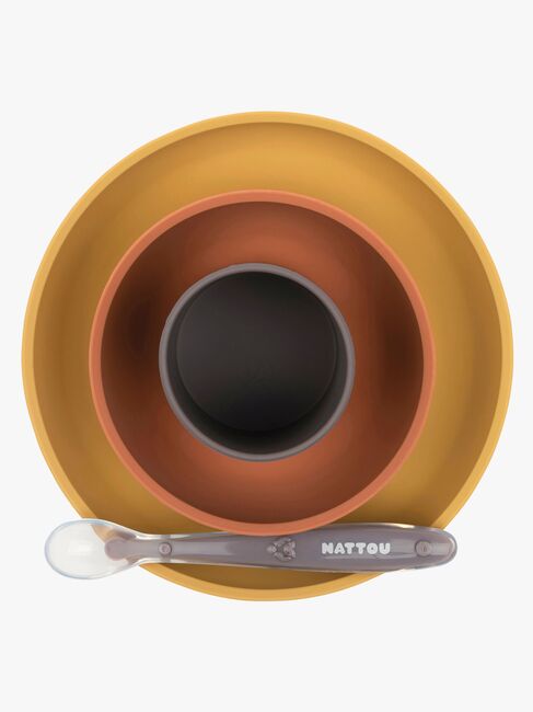 Nattou Soft Silicone Matsett 4 deler, Sennep/Terracotta