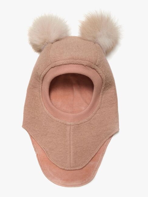 Huttelihut Balaklava Merinoull med Dusker, Rose Melange