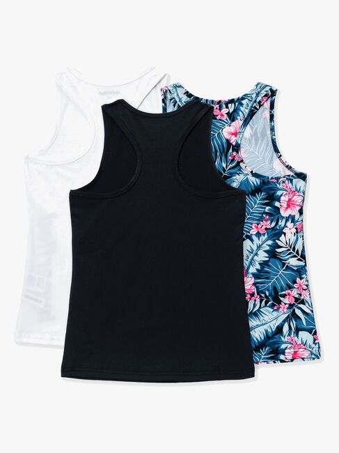 Hyperfied Split Tank Top 3-pack, Black/White/Tropical Flower