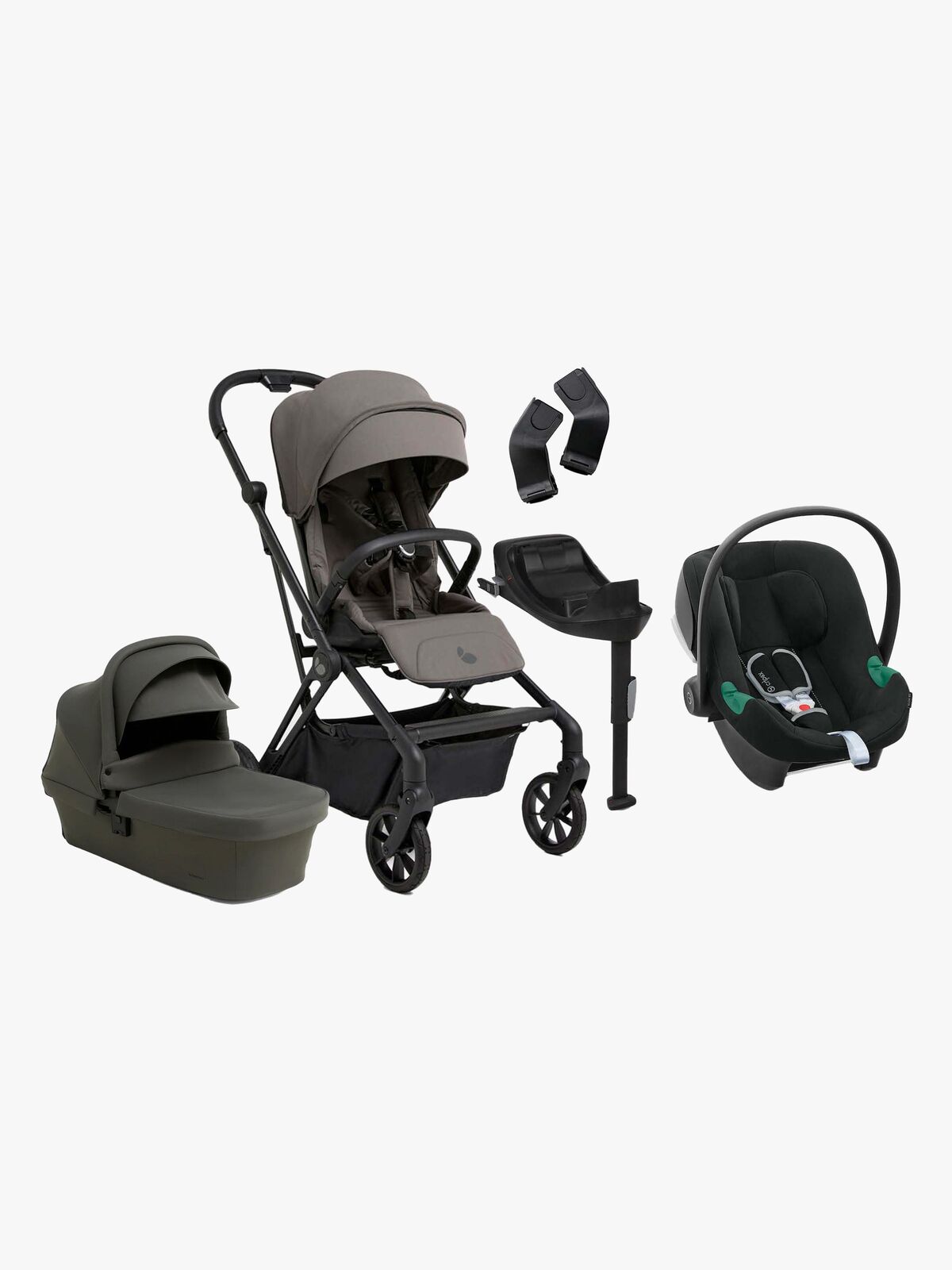 Beemoo Pro Twist Duovogn inkl. Cybex Aton B2 Babybilstol & Base, Mocha Grey/Black