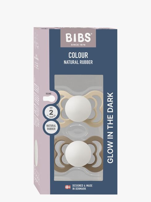 BIBS Supreme Smokk 2-Pakk Silikon Str. 2 Symmetrisk, Vanilla Glow/Dark Oak Glow