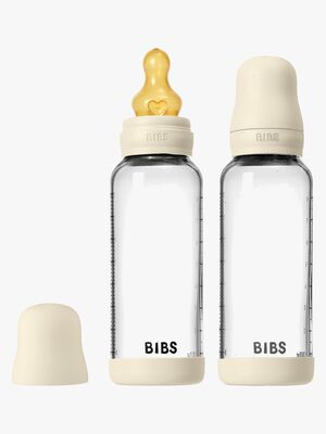 BIBS Medium Flow Glass Tåteflaske Latex 2-Pakk 240 ml, Ivory
