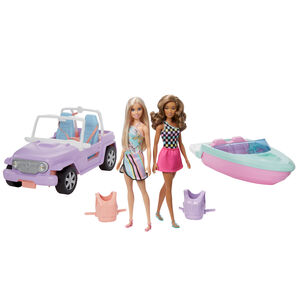 Barbie Dukkesett Bil Og Båt Med 2 Dukker