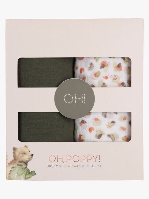 Oh, Poppy! Holly Musselin Teppe 2-Pack, Fresh Vanilla/ Forest Green