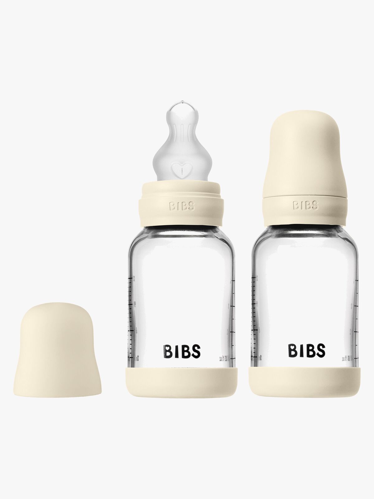 BIBS Slow Flow Glass Tåteflaske Silikon 2-Pakk 120 ml, Ivory