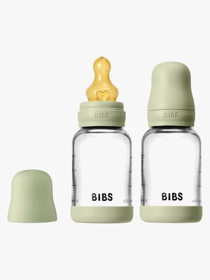 BIBS Slow Flow Glass Tåteflaske Latex 2-Pakk 120 ml, Sage