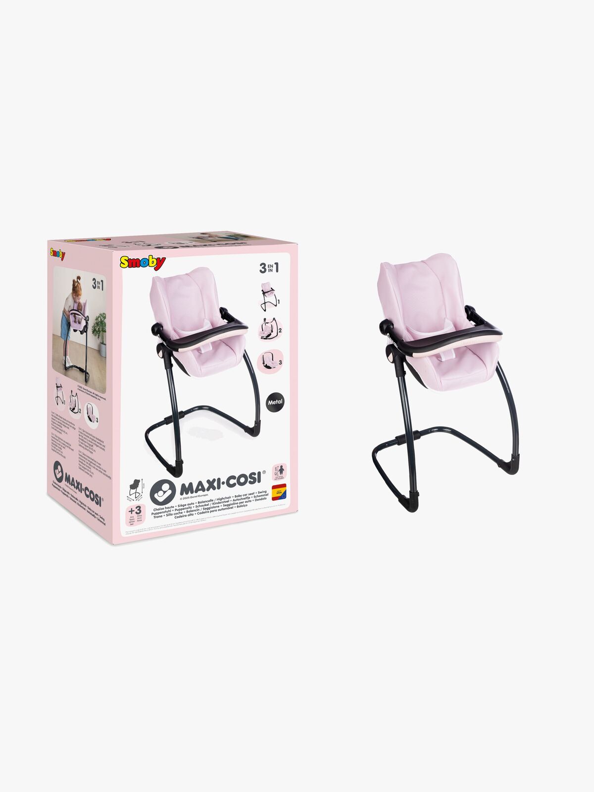 Smoby MAXI-COSI Høy Dukkestol 3 i 1, Rosa