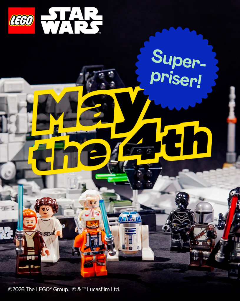 LEGO Star Wars-figurer foran "May the 4th"-tekst.