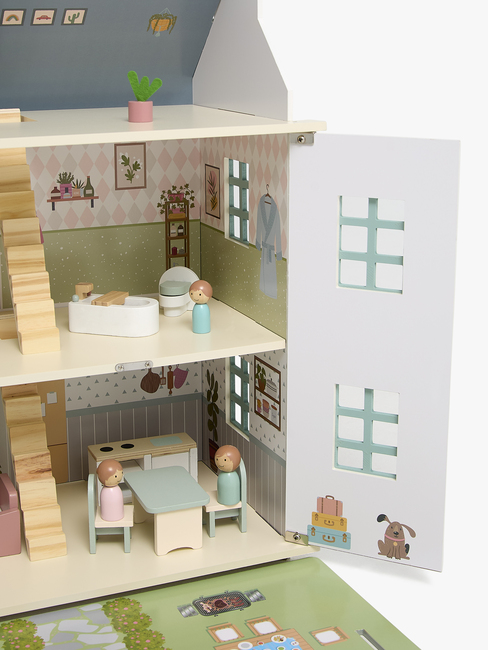 Alice & Fox Dukkehus med Møbler & 4 Dukker, Blå