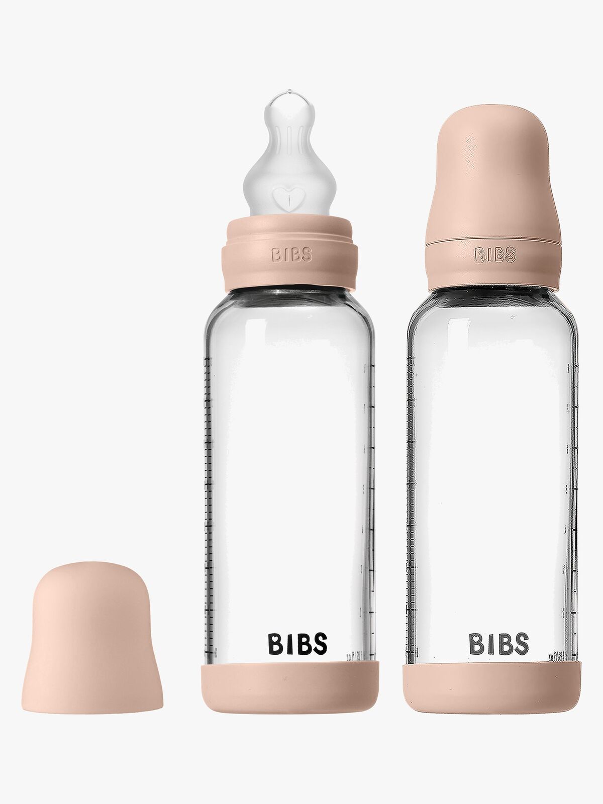 BIBS Medium Flow Glass Tåteflaske Silikon 2-Pakk 240 ml, Blush