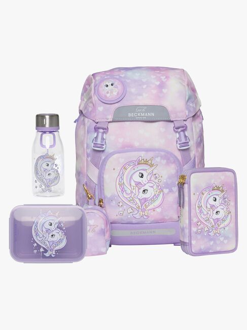 Beckmann Ryggsekk 22L inkl. Pennal, Flaske & Matboks, Unicorn Princess Purple