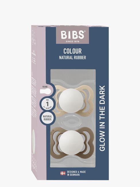 BIBS Supreme Smokk 2-Pakk Silikon Str. 1 Symmetrisk, Vanilla Glow/Dark Oak Glow