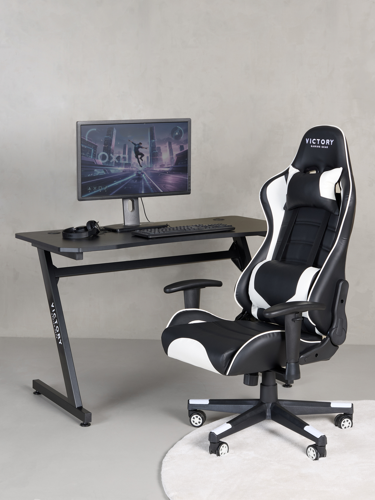 Victory Future Gamingstol inkl. Bord, Svart/Hvit