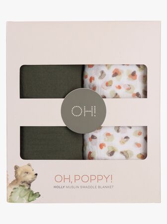 Oh, Poppy! Holly Musselin Teppe 2-Pack, Fresh Vanilla/ Forest Green