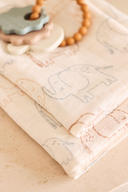 Jollein Musselinteppe 70x70 cm 3-Pakk, Elephant Tales