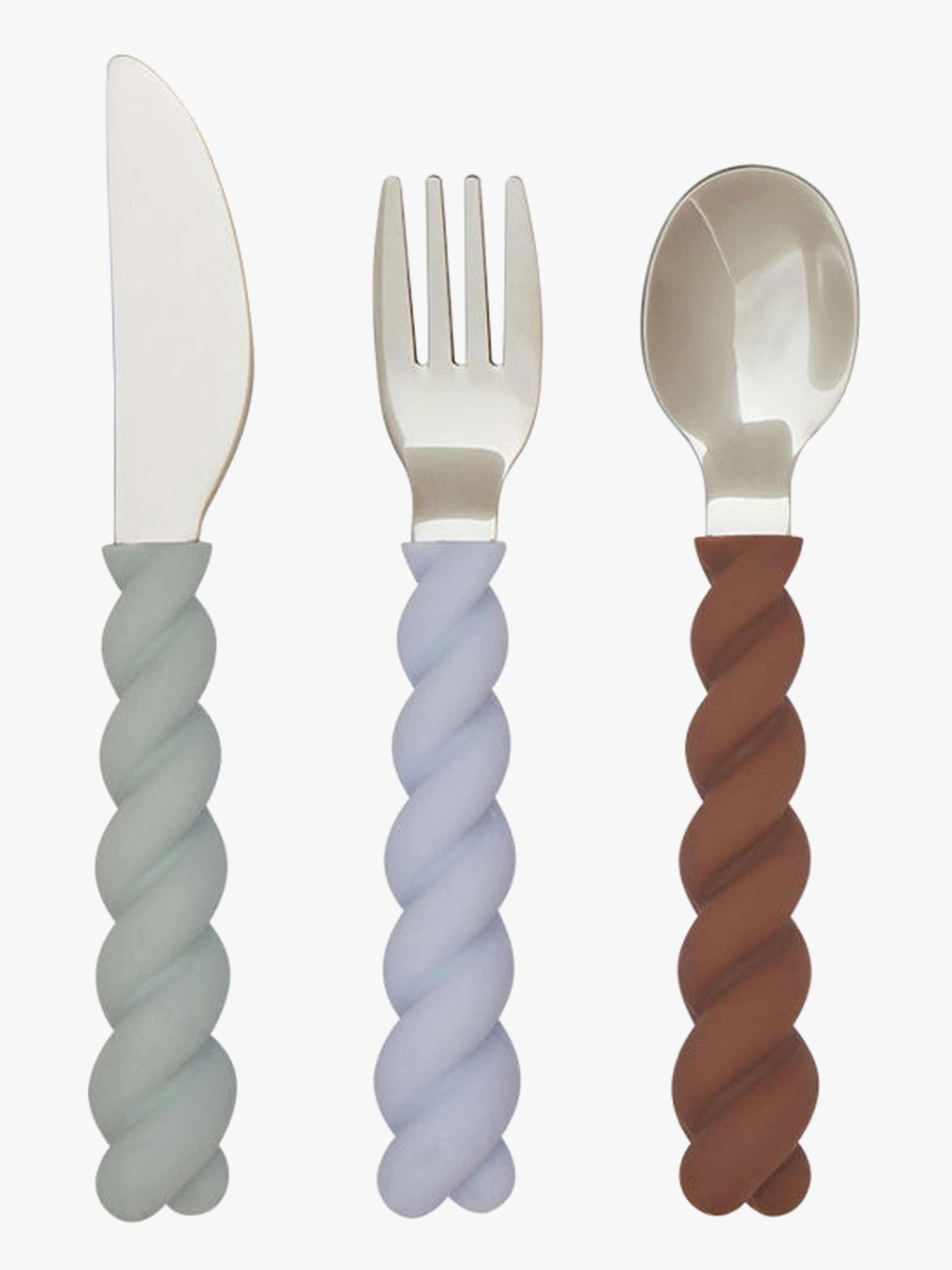 OYOY Mellow Bestikk 3-pakk, Pale Mint/Choko/Ice Blue - Barnebestikk - Silikon