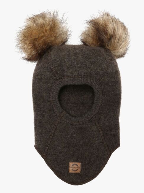 Mikk-Line Balaklava Merinoull med Dusker, Dark Brown Melange
