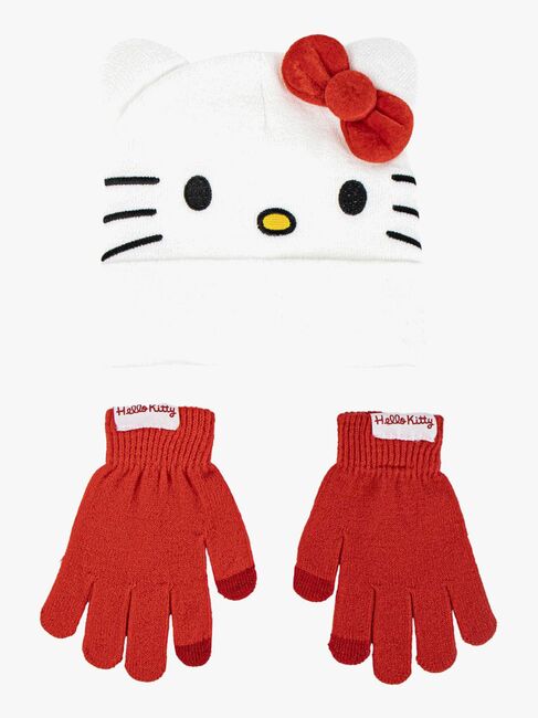 Hello Kitty Lue og Votter, Hvit/Rød