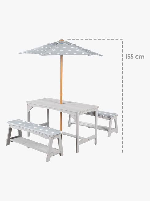 Roba Barn Piknikbord Set til 4 Deluxe med Parasoll & Sitteputer, Grå