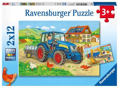 Ravensburger Puslespill Traktor Og Gravemaskin, 2x12 Brikker