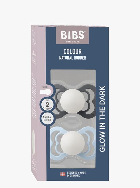 BIBS Supreme Smokk 2-Pakk Silikon Str. 2 Symmetrisk, Iron Glow/Baby Blue Glow